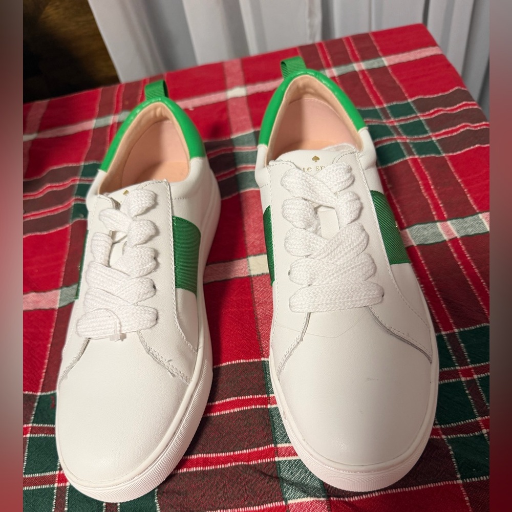 NWT Kate Spade New York Ainsley Optic White/ KS Green Women's Sneakers Size 11